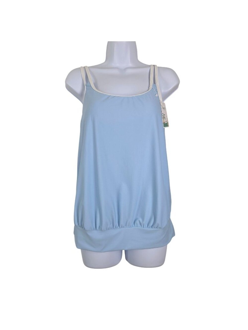 Womens Small 2 Pc Swimsuit Blue Tankini Top Floral Shorts Adjustable Straps